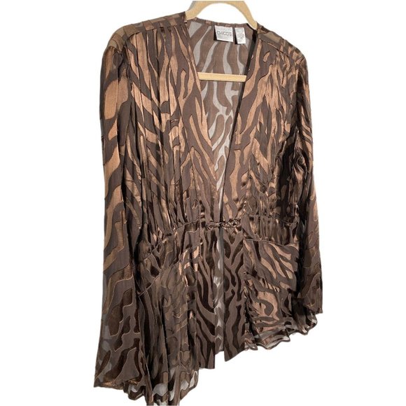 Chico's Sheer Brown Animal Print Blouse Jacket - Picture 4 of 8